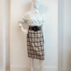Vintage 90s Wool Blend Plaid Pencil Skirt